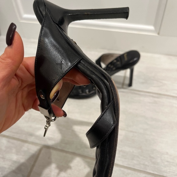 Cesare Paciotti Black Leather 2 Strap Stiletto Heels with Silver Dagger Charm - Picture 12 of 16